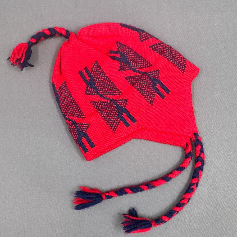 VTG 80s 90s Kidd Island Knit Wool Beanie Hat Braided Abstract Red Unisex Retro